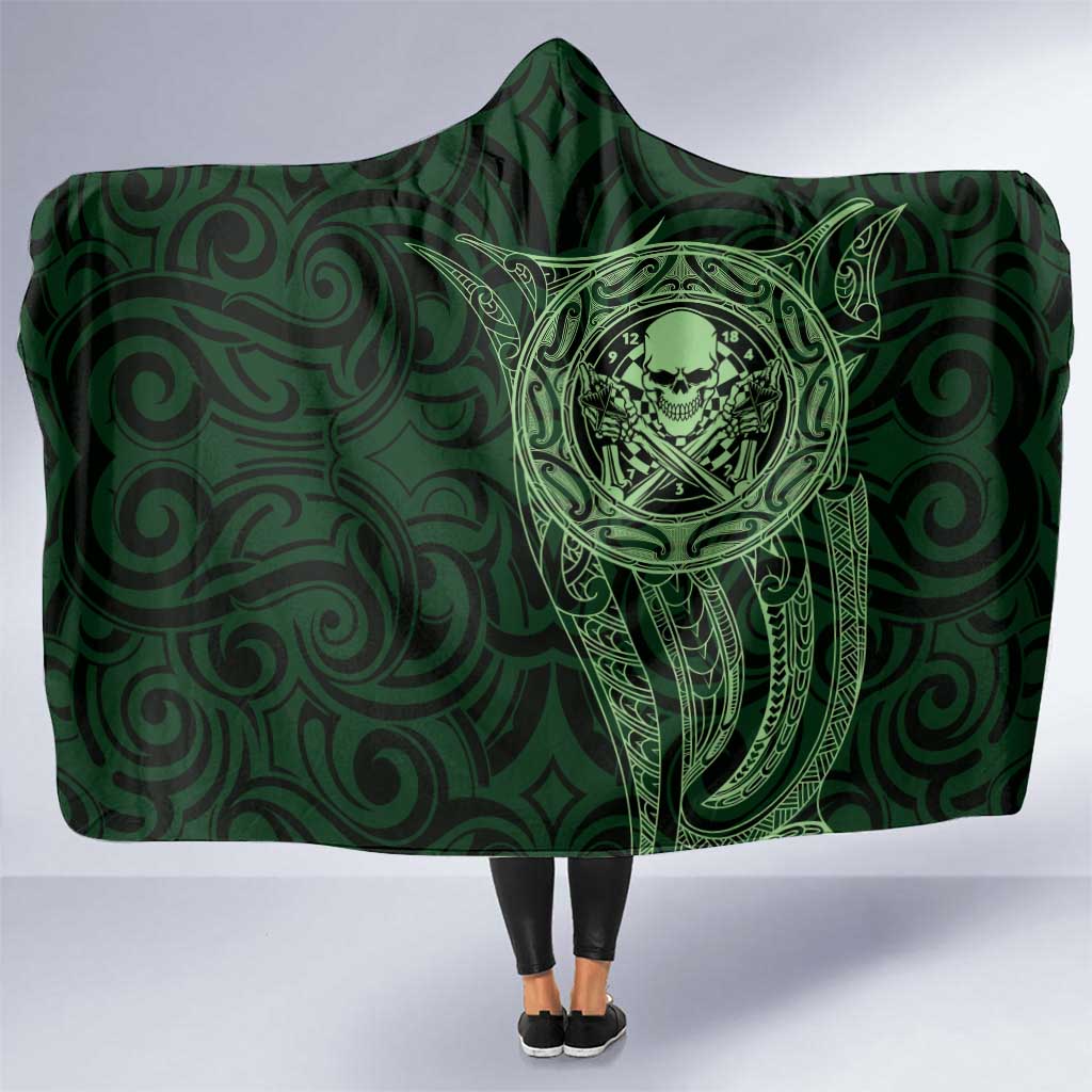 New Zealand Skull Darts Hooded Blanket Aotearoa Maori Chest Tattoo Stylized Green - Polynesian Pride