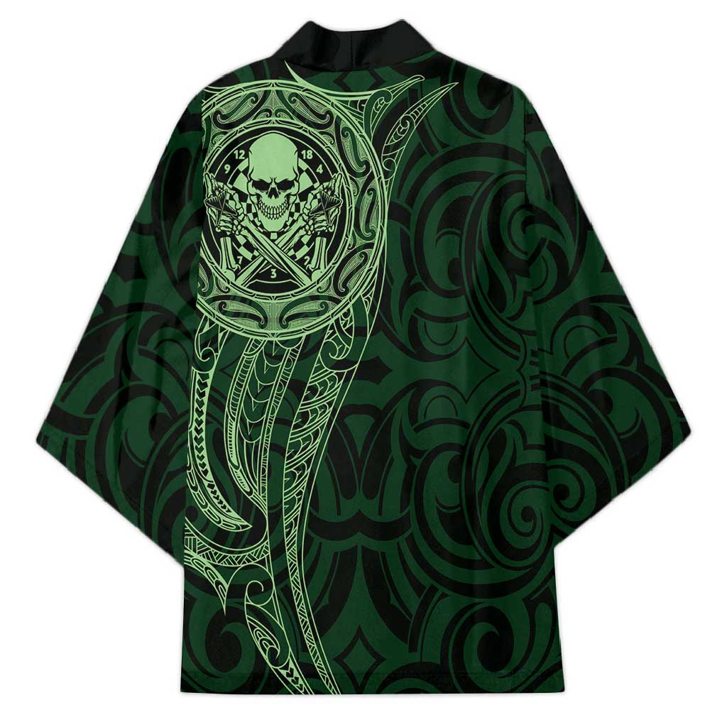 New Zealand Skull Darts Kimono Aotearoa Maori Chest Tattoo Stylized Green - Polynesian Pride