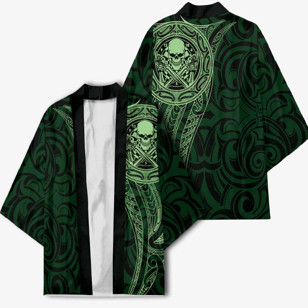 New Zealand Skull Darts Kimono Aotearoa Maori Chest Tattoo Stylized Green - Polynesian Pride