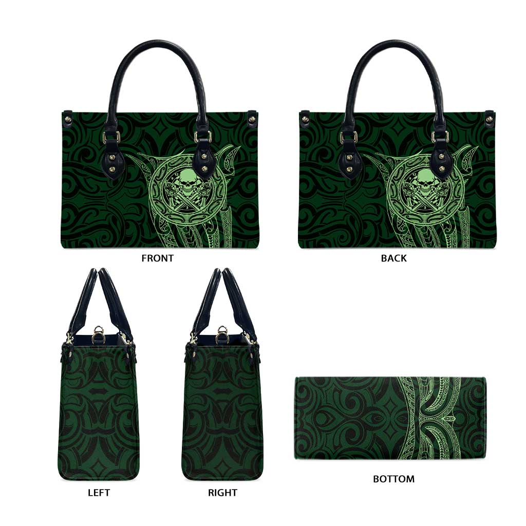 New Zealand Skull Darts Leather Bag Aotearoa Maori Chest Tattoo Stylized Green - Polynesian Pride