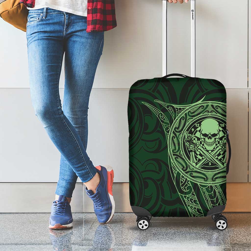 New Zealand Skull Darts Luggage Cover Aotearoa Maori Chest Tattoo Stylized Green - Polynesian Pride