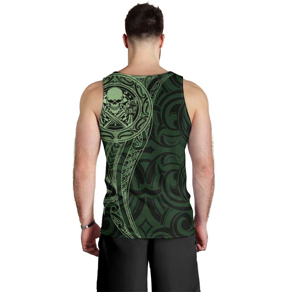 New Zealand Skull Darts Men Tank Top Aotearoa Maori Chest Tattoo Stylized Green - Polynesian Pride