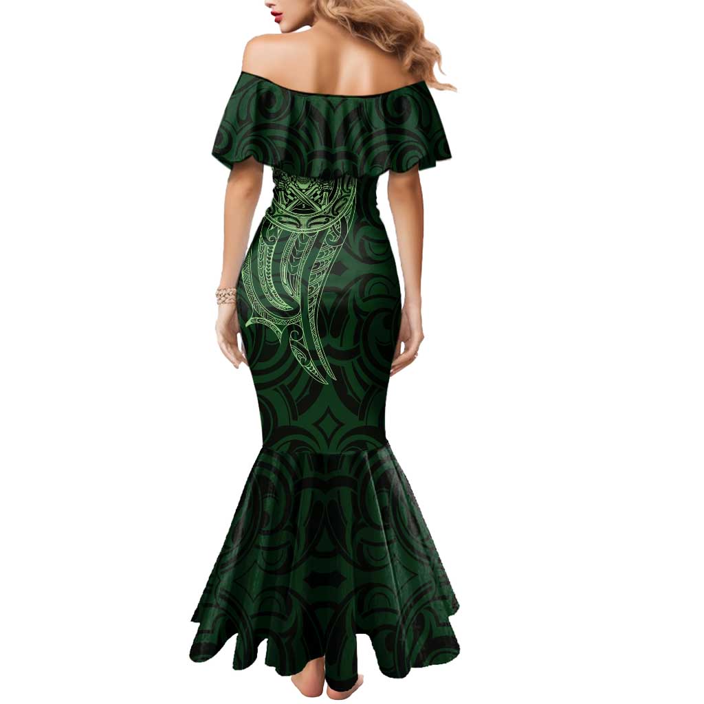New Zealand Skull Darts Mermaid Dress Aotearoa Maori Chest Tattoo Stylized Green - Polynesian Pride