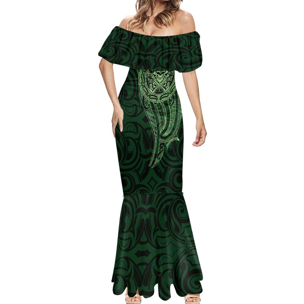New Zealand Skull Darts Mermaid Dress Aotearoa Maori Chest Tattoo Stylized Green - Polynesian Pride