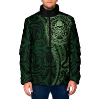 New Zealand Skull Darts Padded Jacket Aotearoa Maori Chest Tattoo Stylized Green - Polynesian Pride