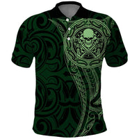 New Zealand Skull Darts Polo Shirt Aotearoa Maori Chest Tattoo Stylized Green - Polynesian Pride