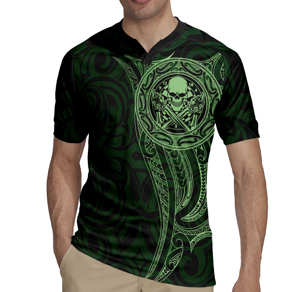 New Zealand Skull Darts Rugby Jersey Aotearoa Maori Chest Tattoo Stylized Green - Polynesian Pride