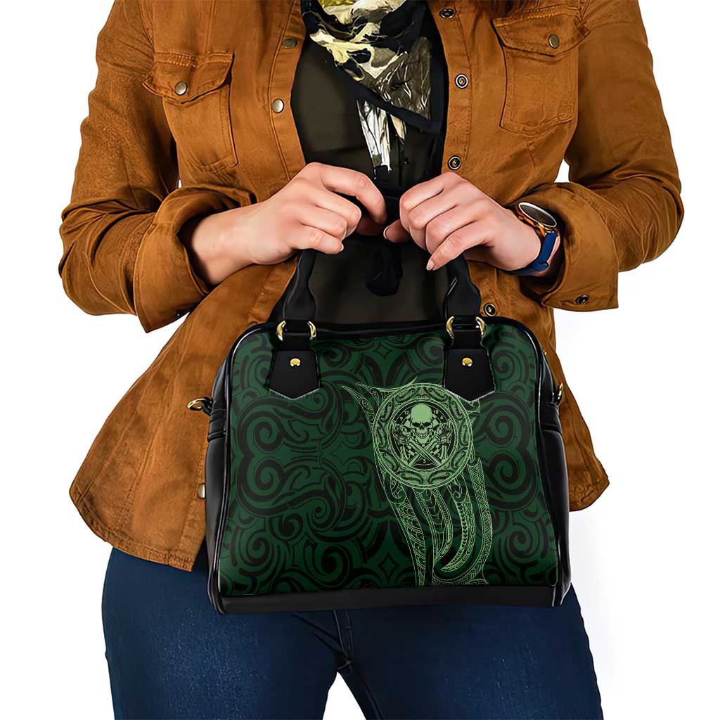 New Zealand Skull Darts Shoulder Handbag Aotearoa Maori Chest Tattoo Stylized Green - Polynesian Pride