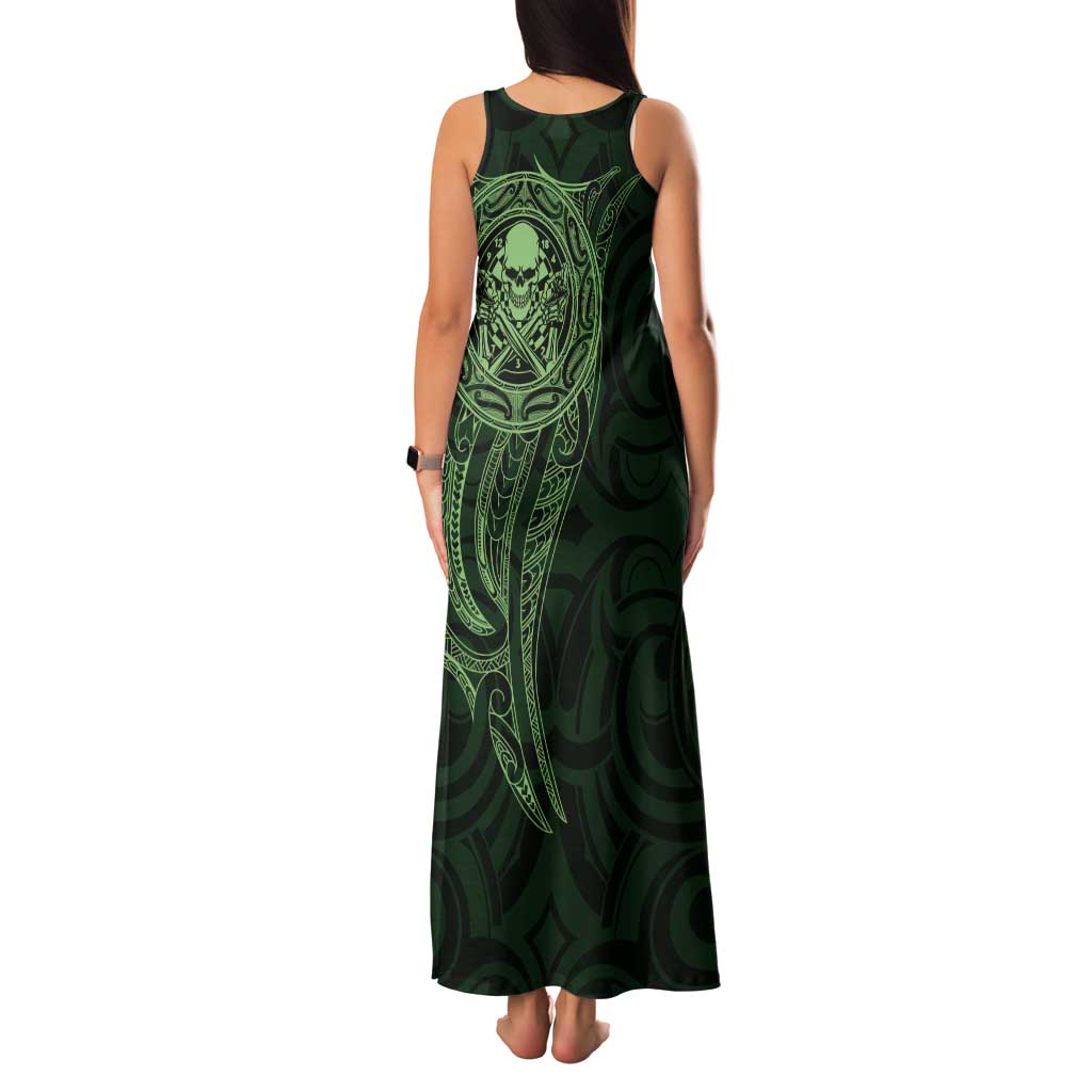 New Zealand Skull Darts Tank Maxi Dress Aotearoa Maori Chest Tattoo Stylized Green - Polynesian Pride