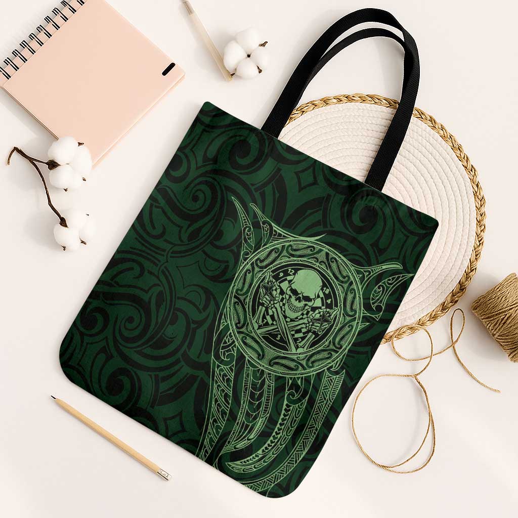 New Zealand Skull Darts Tote Bag Aotearoa Maori Chest Tattoo Stylized Green - Polynesian Pride