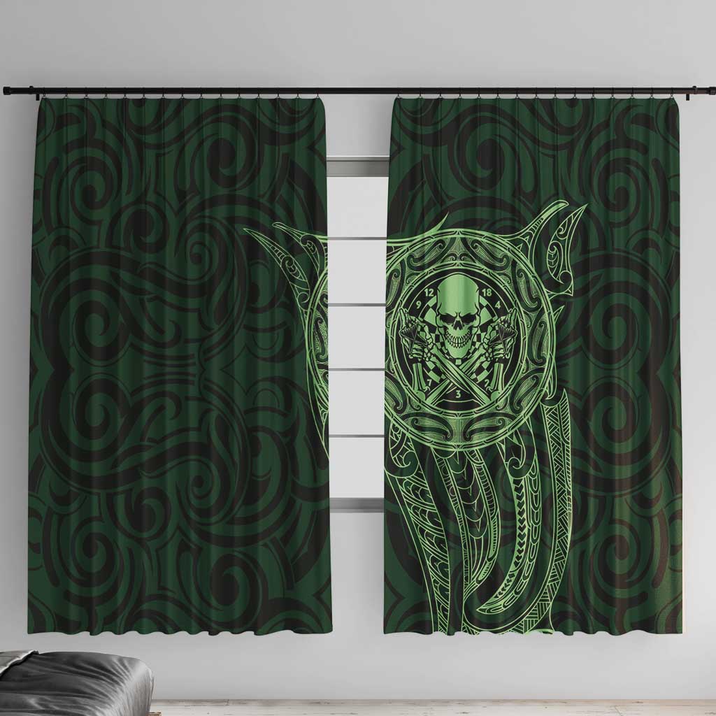 New Zealand Skull Darts Window Curtain Aotearoa Maori Chest Tattoo Stylized Green - Polynesian Pride