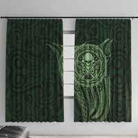 New Zealand Skull Darts Window Curtain Aotearoa Maori Chest Tattoo Stylized Green - Polynesian Pride