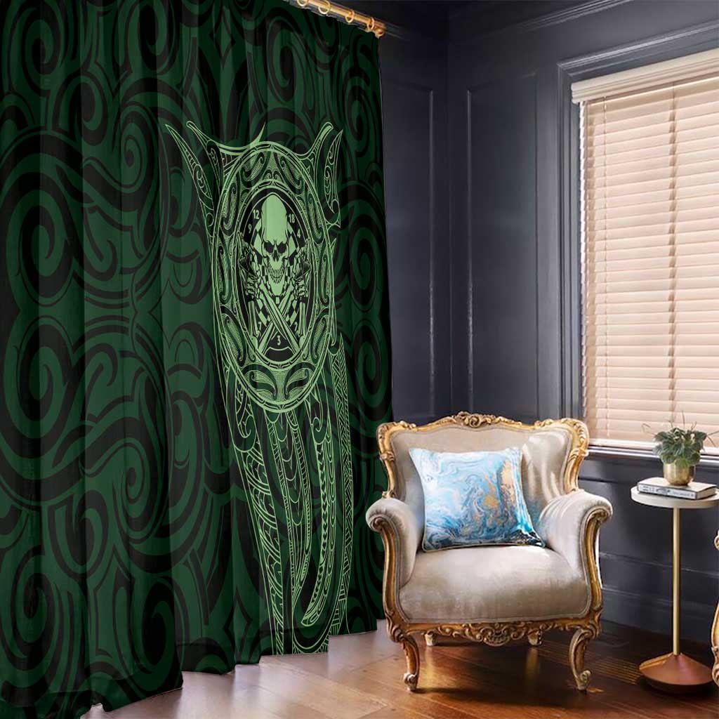 New Zealand Skull Darts Window Curtain Aotearoa Maori Chest Tattoo Stylized Green - Polynesian Pride