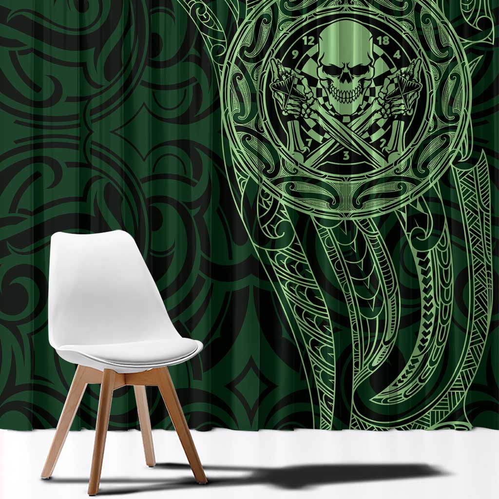 New Zealand Skull Darts Window Curtain Aotearoa Maori Chest Tattoo Stylized Green - Polynesian Pride