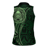 New Zealand Skull Darts Women Sleeveless Polo Shirt Aotearoa Maori Chest Tattoo Stylized Green - Polynesian Pride