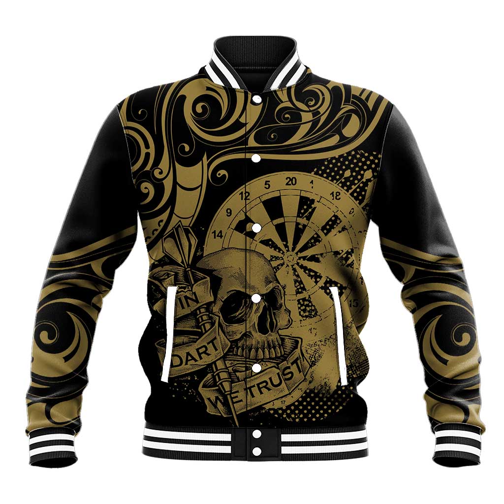New Zealand Darts Baseball Jacket Skull In Dart We Trust Maori Pattern - Polynesian Pride