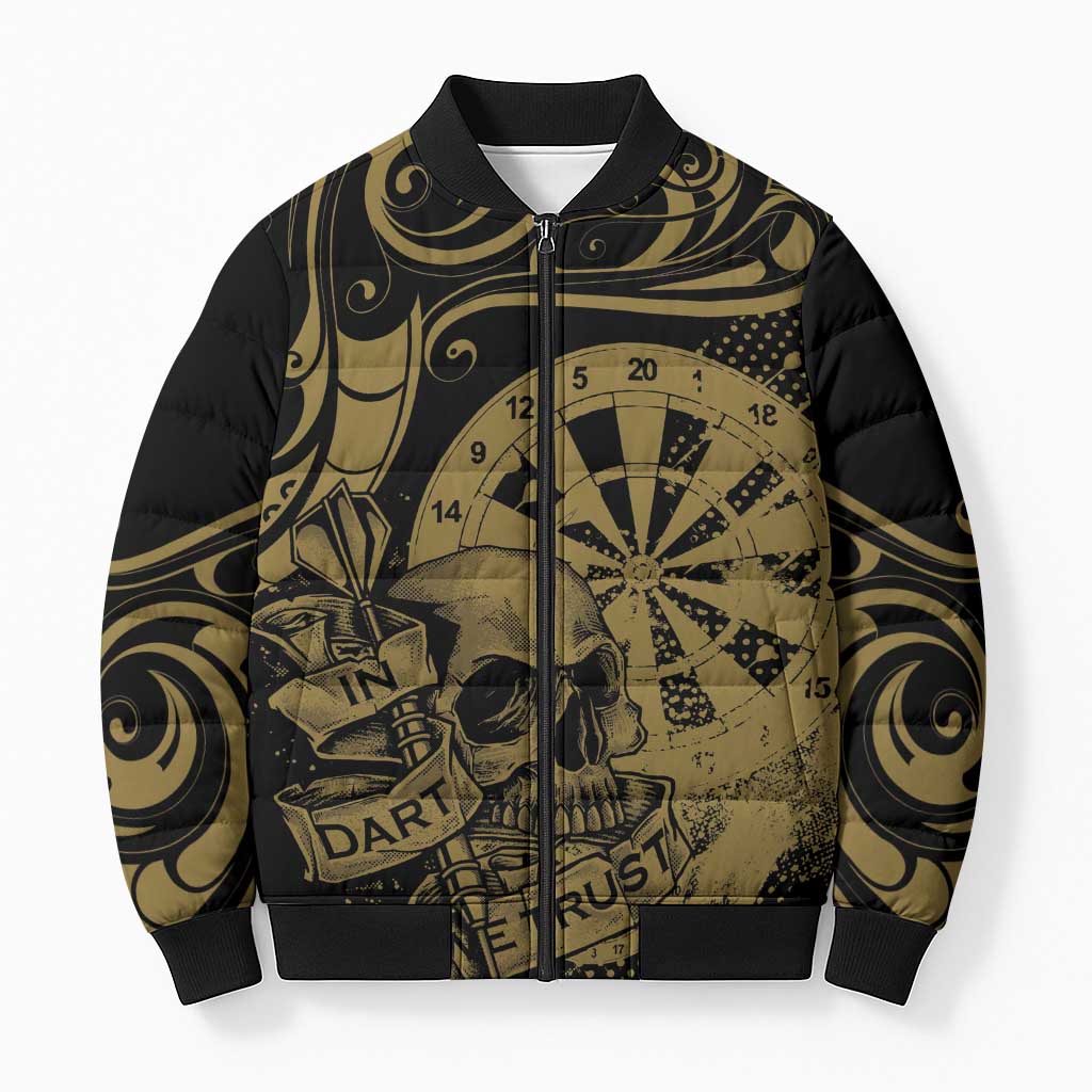 New Zealand Darts Bomber Puffer Jacket Skull In Dart We Trust Maori Pattern - Polynesian Pride