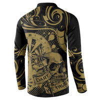 New Zealand Darts Button Sweatshirt Skull In Dart We Trust Maori Pattern - Polynesian Pride