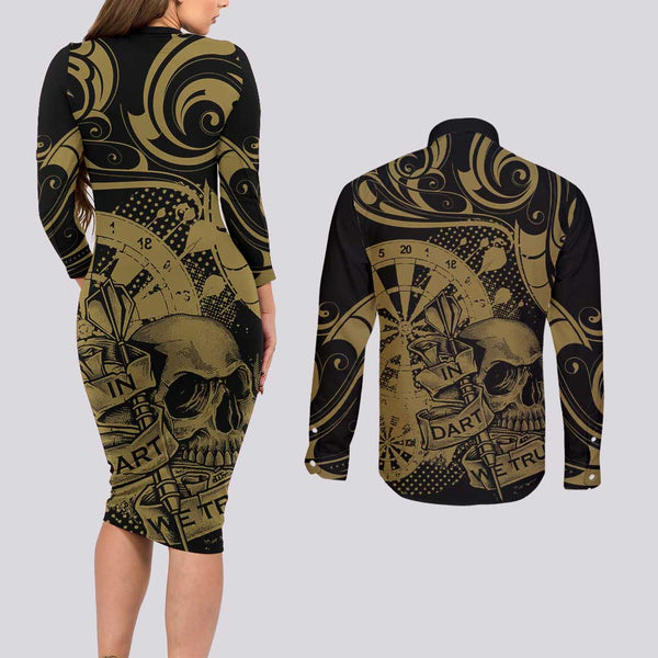 Polynesia Couples Matching Long Sleeve Bodycon Dress and Long Sleeve Button Shirts Whale Tale and Polynesian Sunset Plumeria Black LT9 main image 0
