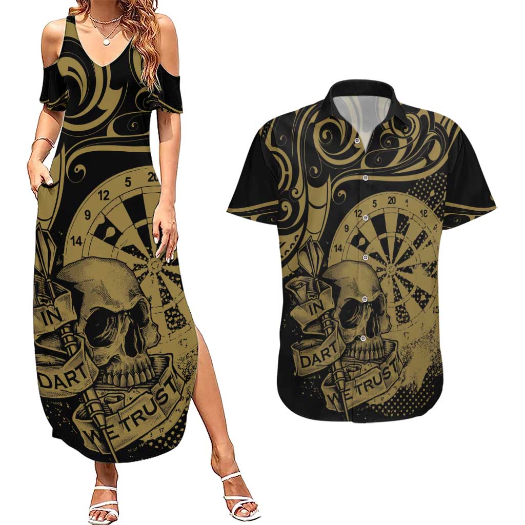 New Zealand Darts Couples Matching Summer Maxi Dress and Hawaiian Shirt Skull In Dart We Trust Maori Pattern - Polynesian Pride