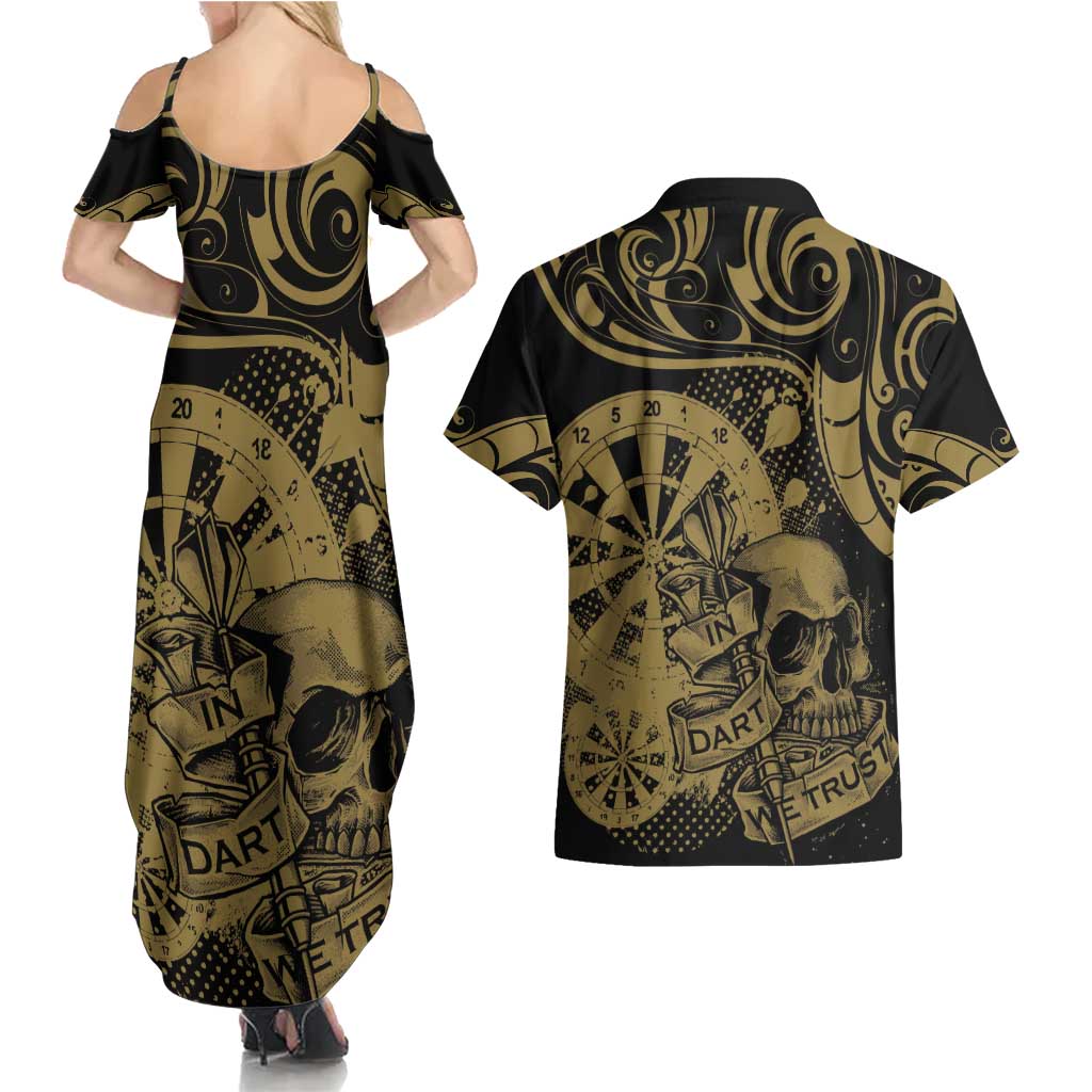 New Zealand Darts Couples Matching Summer Maxi Dress and Hawaiian Shirt Skull In Dart We Trust Maori Pattern - Polynesian Pride