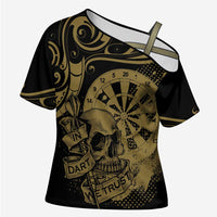 New Zealand Darts Cross Shoulder Shirt Skull In Dart We Trust Maori Pattern - Polynesian Pride