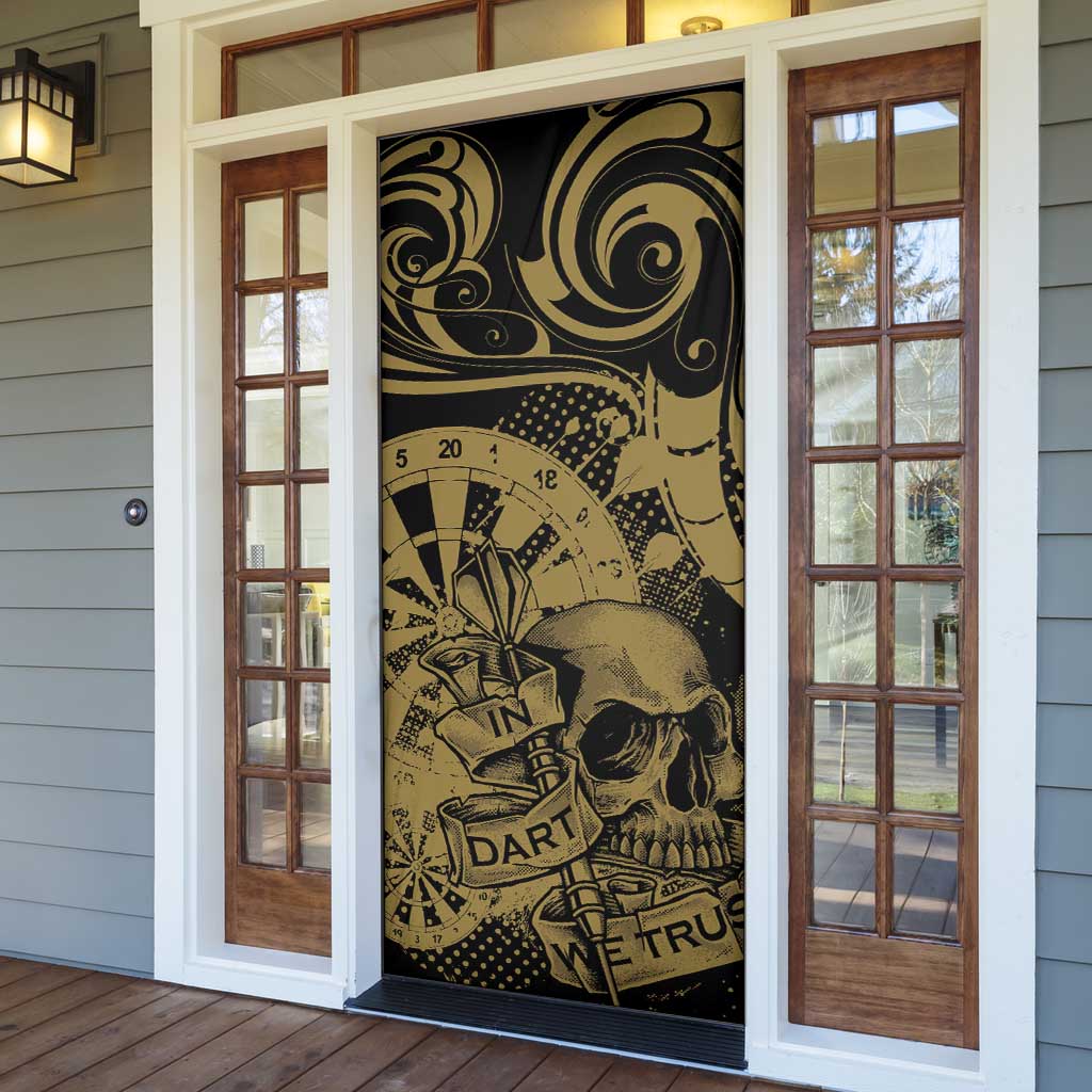 New Zealand Darts Door Cover Skull In Dart We Trust Maori Pattern - Polynesian Pride