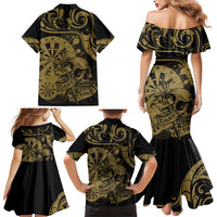 New Zealand Darts Family Matching Mermaid Dress and Hawaiian Shirt Skull In Dart We Trust Maori Pattern - Polynesian Pride