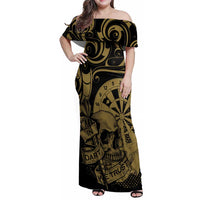 New Zealand Darts Family Matching Off Shoulder Maxi Dress and Hawaiian Shirt Skull In Dart We Trust Maori Pattern - Polynesian Pride