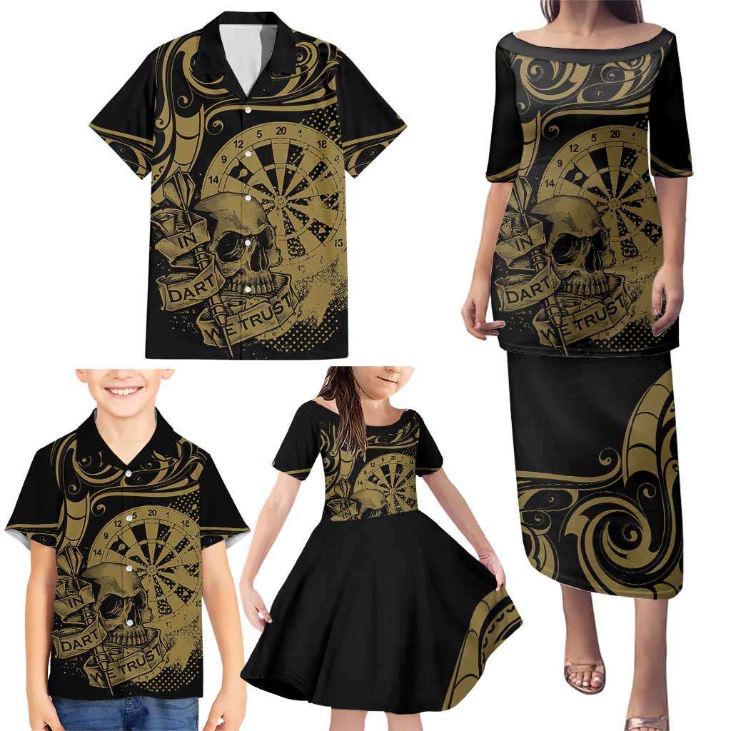 New Zealand Darts Family Matching Puletasi and Hawaiian Shirt Skull In Dart We Trust Maori Pattern - Polynesian Pride