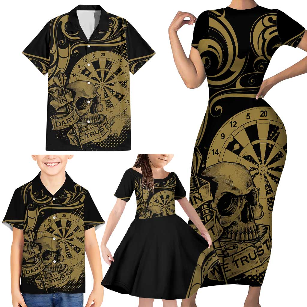 New Zealand Darts Family Matching Short Sleeve Bodycon Dress and Hawaiian Shirt Skull In Dart We Trust Maori Pattern - Polynesian Pride