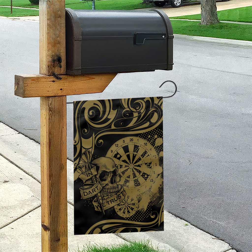 New Zealand Darts Garden Flag Skull In Dart We Trust Maori Pattern - Polynesian Pride