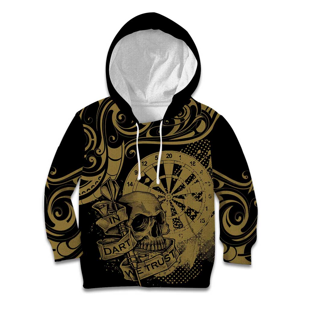 New Zealand Darts Kid Hoodie Skull In Dart We Trust Maori Pattern - Polynesian Pride
