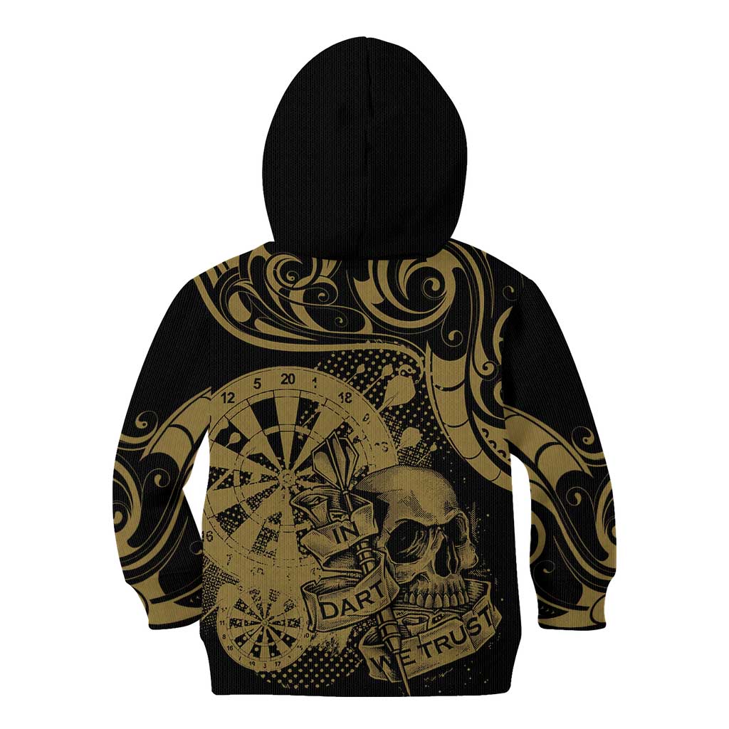 New Zealand Darts Kid Hoodie Skull In Dart We Trust Maori Pattern - Polynesian Pride