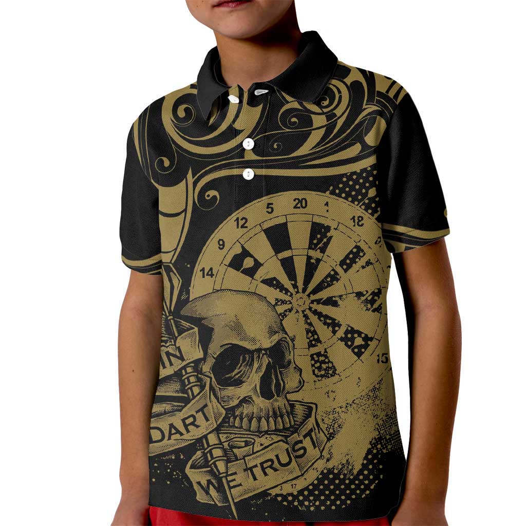New Zealand Darts Kid Polo Shirt Skull In Dart We Trust Maori Pattern - Polynesian Pride