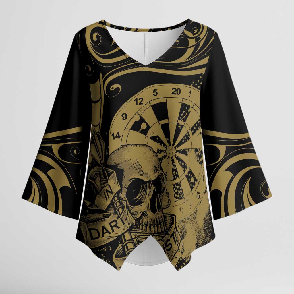 New Zealand Darts Kimono Sleeve Blouse Skull In Dart We Trust Maori Pattern - Polynesian Pride