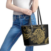 New Zealand Darts Leather Tote Bag Skull In Dart We Trust Maori Pattern - Polynesian Pride