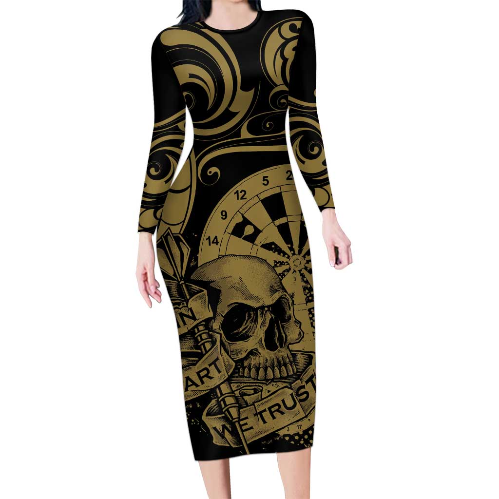 New Zealand Darts Long Sleeve Bodycon Dress Skull In Dart We Trust Maori Pattern - Polynesian Pride