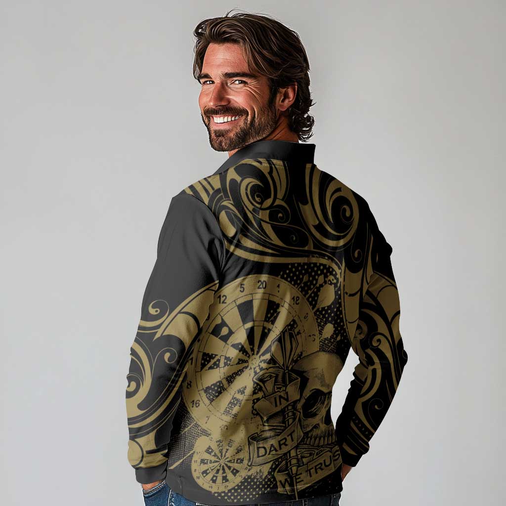 New Zealand Darts Long Sleeve Polo Shirt Skull In Dart We Trust Maori Pattern - Polynesian Pride