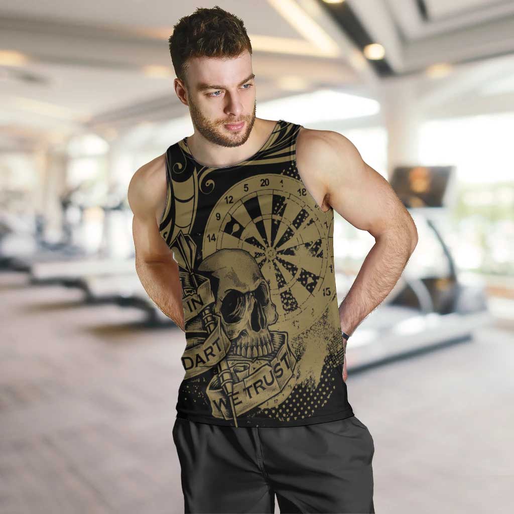 New Zealand Darts Men Tank Top Skull In Dart We Trust Maori Pattern - Polynesian Pride