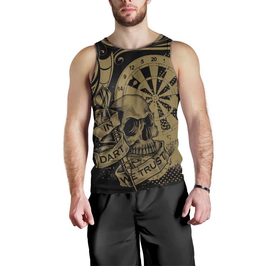 New Zealand Darts Men Tank Top Skull In Dart We Trust Maori Pattern - Polynesian Pride