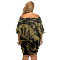 New Zealand Darts Off Shoulder Short Dress Skull In Dart We Trust Maori Pattern - Polynesian Pride