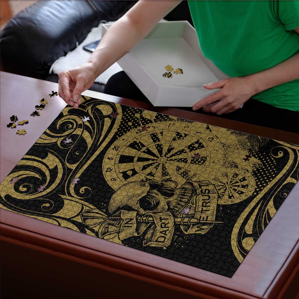 New Zealand Darts Puzzle Skull In Dart We Trust Maori Pattern - Polynesian Pride