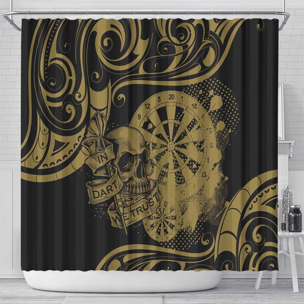New Zealand Darts Shower Curtain Skull In Dart We Trust Maori Pattern - Polynesian Pride