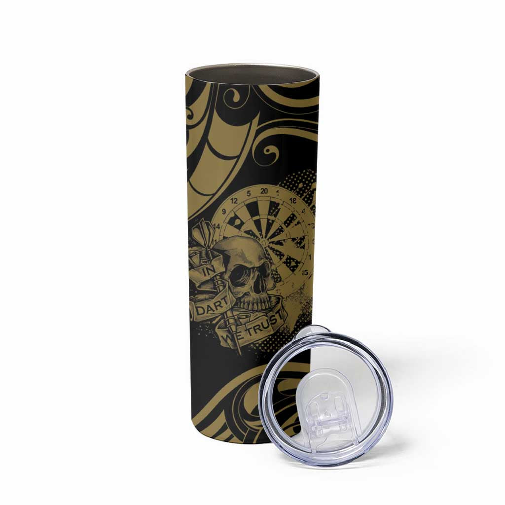 New Zealand Darts Skinny Tumbler Skull In Dart We Trust Maori Pattern - Polynesian Pride