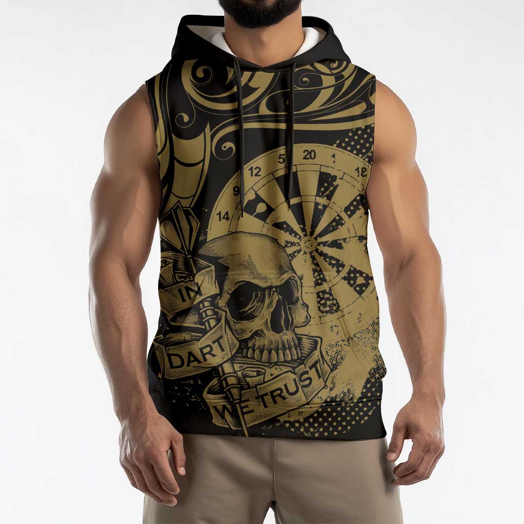 New Zealand Darts Sleeveless Hoodie Skull In Dart We Trust Maori Pattern - Polynesian Pride
