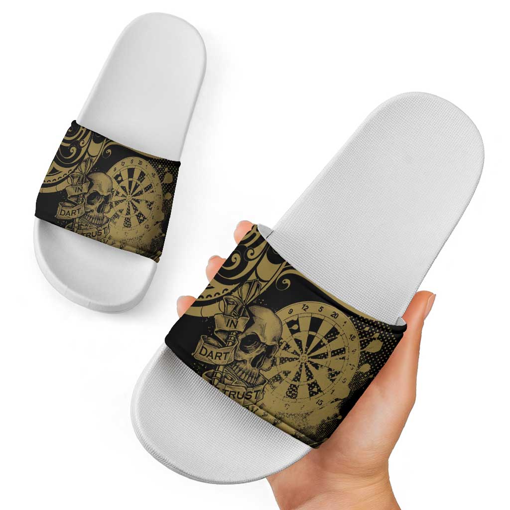 New Zealand Darts Slide Sandals Skull In Dart We Trust Maori Pattern - Polynesian Pride
