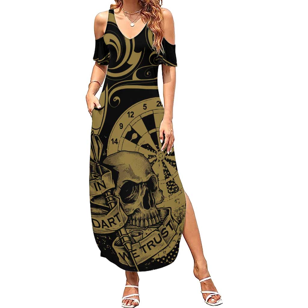 New Zealand Darts Summer Maxi Dress Skull In Dart We Trust Maori Pattern - Polynesian Pride