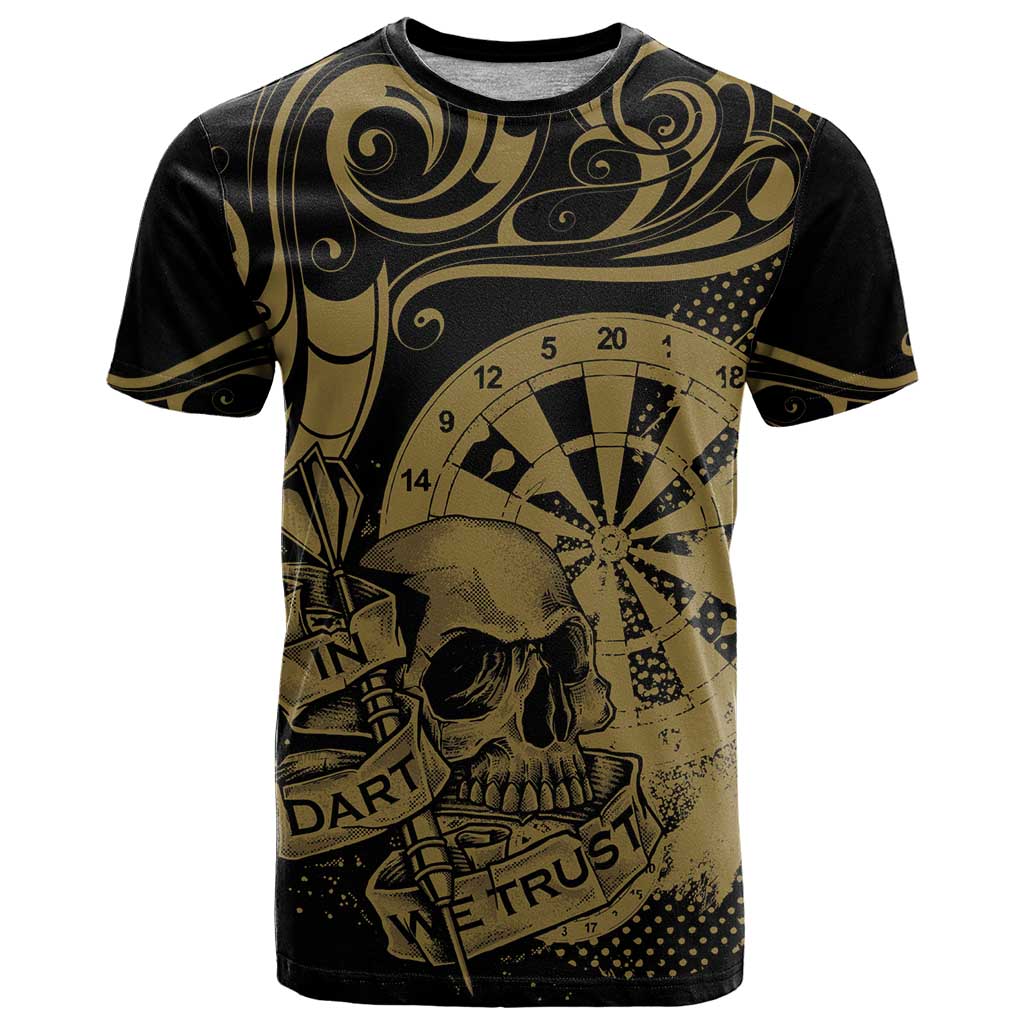New Zealand Darts T Shirt Skull In Dart We Trust Maori Pattern - Polynesian Pride