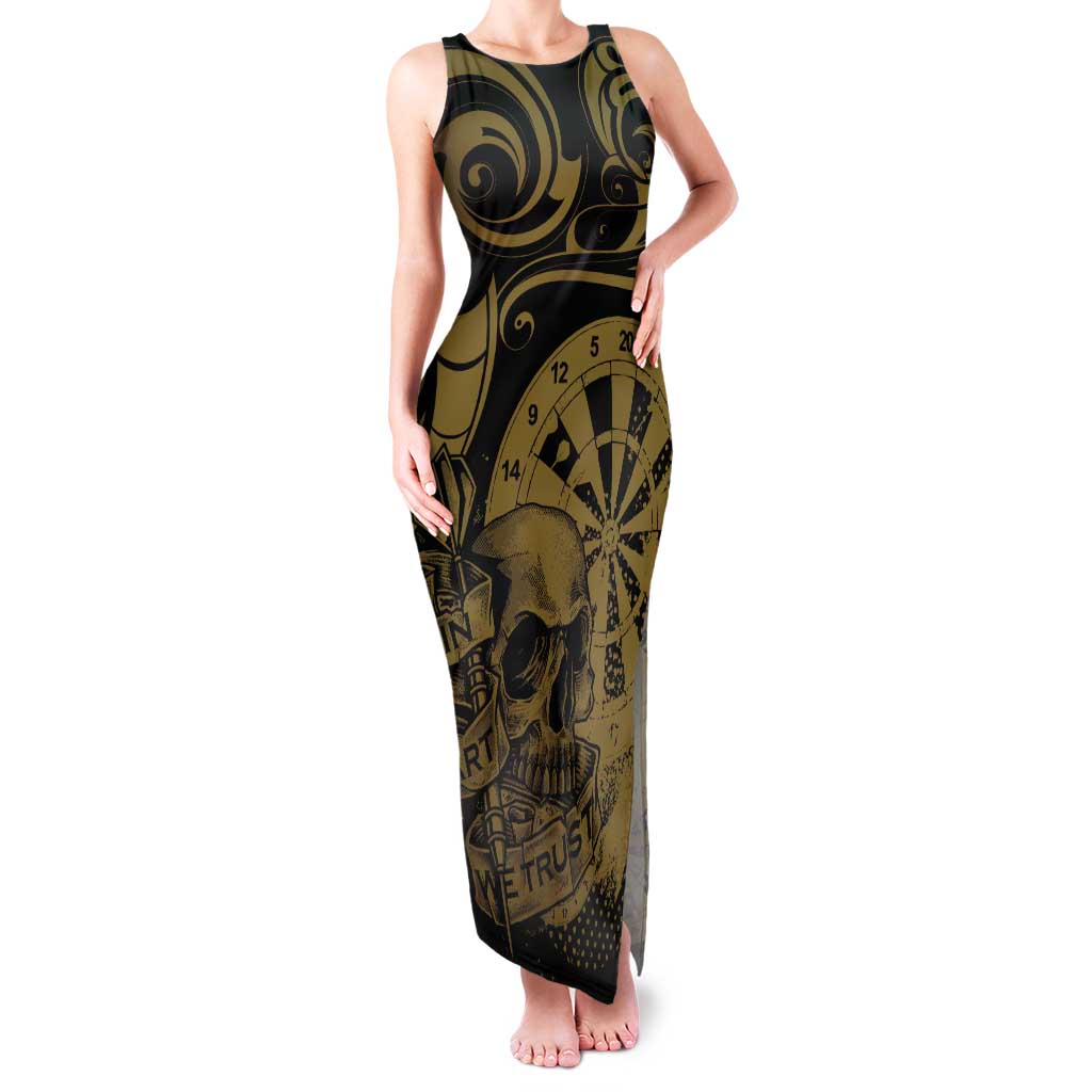 New Zealand Darts Tank Maxi Dress Skull In Dart We Trust Maori Pattern - Polynesian Pride